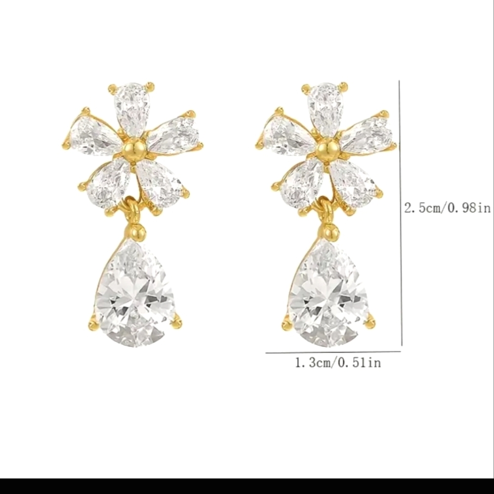 Flower Tear Drop Earrings - Picture 4 of 5